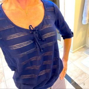 Splendid small navy sweater lace/up front stripes